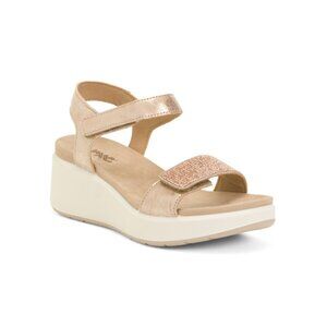 IMAC Beige Made In Italy Leather Comfort Wedge Sandals